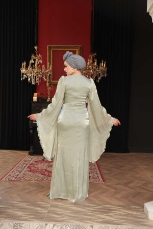 Tesettürlü Abiye Elbise - Volan Kollu Mint Tesettür Abiye Elbise 5322MINT - 5