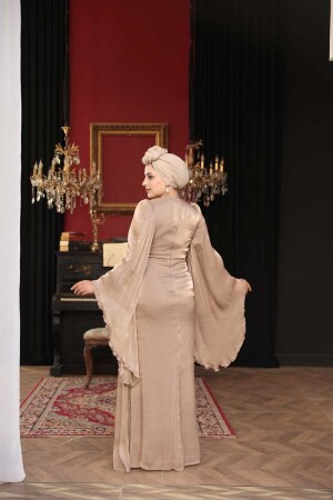 Tesettürlü Abiye Elbise - Volan Kollu Vizon Tesettür Abiye Elbise 5322V - 6