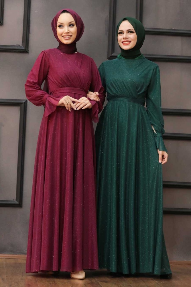 Tesettürlü Abiye Elbiseler - Vişne Tesettür Abiye Elbise 22202VSN - 2