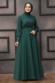 Tesettürlü Abiye Elbiseler - Yeşil Tesettür Abiye Elbise 22202Y - Thumbnail