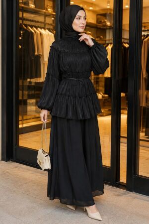 Tiered Gathered-Detail Black Modest Set 26202S - 1