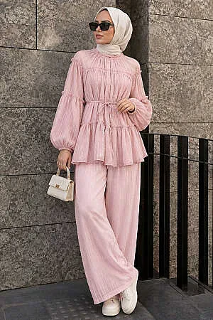 Tiered Gathered-Detail Powder Pink Modest Set 26202PD 