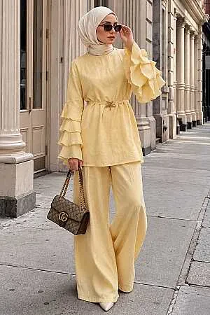 Tiered Sleeve Detail Yellow Modest Set 26155SR 