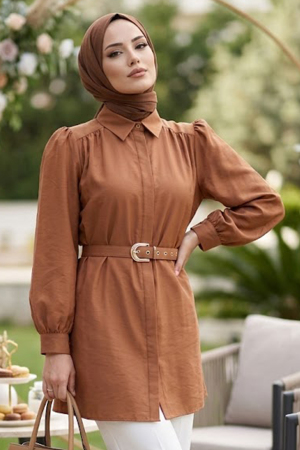 Tokalı Kemerli Camel Tesettür Tunik 5255C 