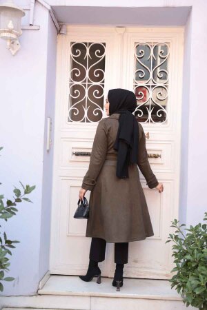 Tokalı Kemerli Haki Tesettür Süet Kap 62461HK - 3