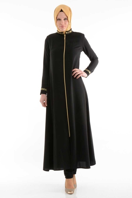 TRN Collection - Collar and Cuff Detailed Black Abaya