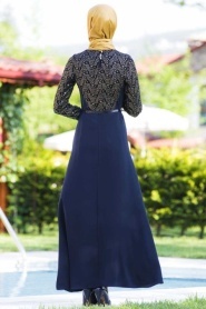 TRN Collection - Dantel Detaylı Lacivert Elbise - Thumbnail