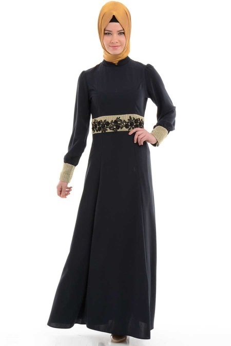 TRN Collection - Dantel Detaylı Lacivert Elbise