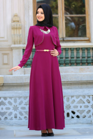 TRN Collection - Kolyeli Fuşya Tesettür Elbise 622F - Thumbnail