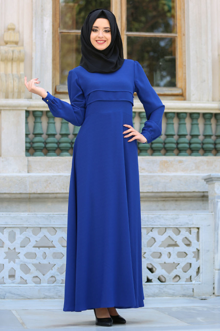 TRN Collection - Kolyeli Sax Mavi Elbise