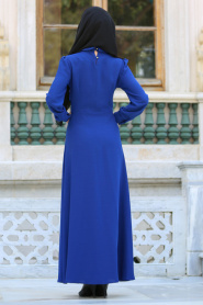 TRN Collection - Kolyeli Sax Mavi Elbise - Thumbnail