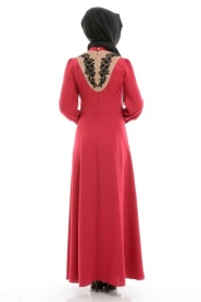 TRN Collection - Lace Detailed Fuchsia Dress 477F - Thumbnail