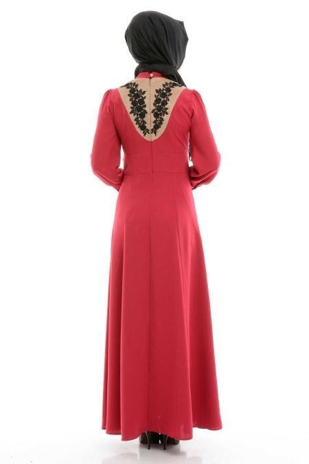 TRN Collection - Lace Detailed Fuchsia Dress 477F - 3