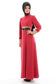 TRN Collection - Lace Detailed Fuchsia Dress 477F - Thumbnail