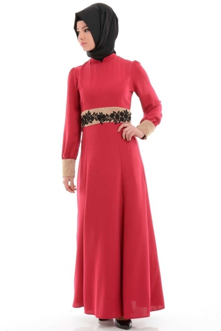 TRN Collection - Lace Detailed Fuchsia Dress 477F 