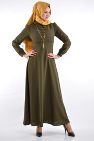TRN Collection - Oil Green Hijab Dress 625YY - Thumbnail