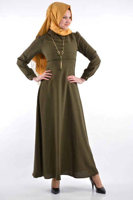 TRN Collection - Oil Green Hijab Dress 625YY