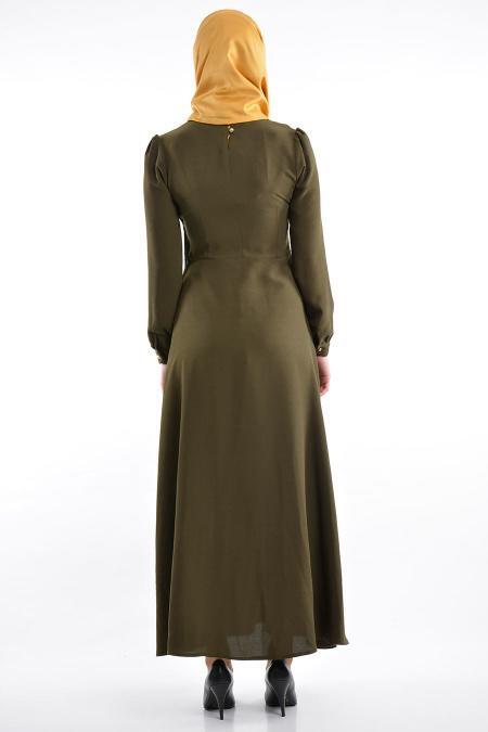 TRN Collection - Oil Green Hijab Dress 625YY - 3