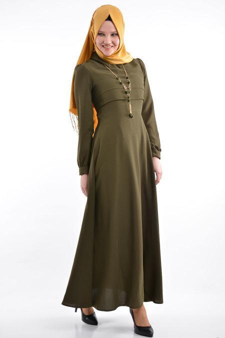 TRN Collection - Oil Green Hijab Dress 625YY - 2