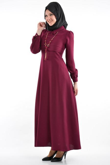 TRN Collection - Plum Color Hijab Dress 625MU - 2