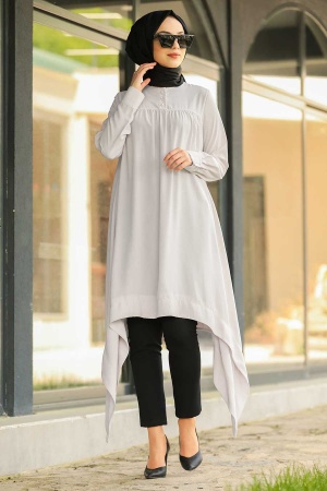 Tuay - Asimetrik Kesim Ekru Tesettür Tunik 2191E - 1