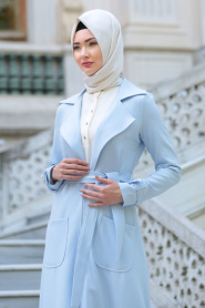 Tuay - Baby Blue Hijab Coat 7132BM - Thumbnail