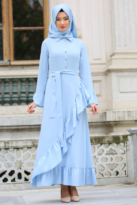Tuay - Baby Blue Hijab Dress 2452BM