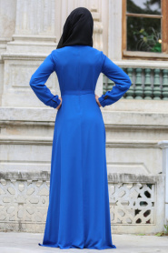 Tuay - Düğme Detaylı Saks Mavi Tesettür Elbise 2379SX - Thumbnail