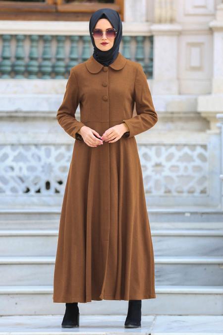 Tuay - Düğmeli Camel Tesettür Kap 7179C - 1