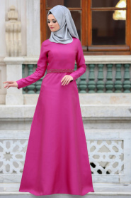 Tuay - Fuchsia Hijab Dress 2345F - Thumbnail