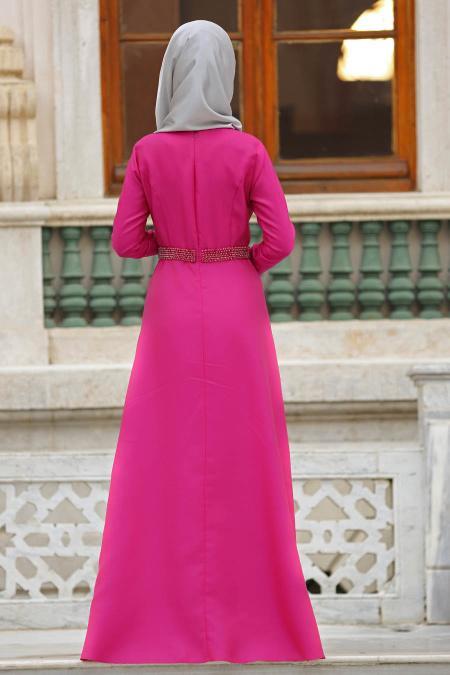 Tuay - Fuchsia Hijab Dress 2345F - 2