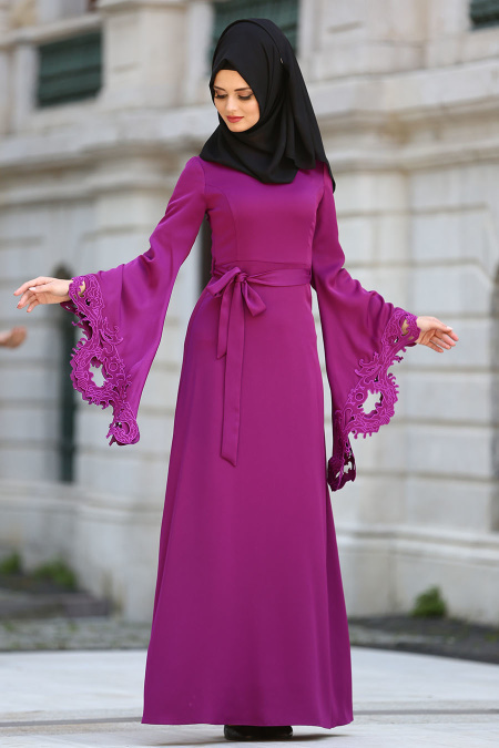 Tuay - Fuchsia Hijab evening Dress 2338F