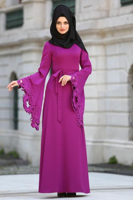 Tuay - Fuchsia Hijab evening Dress 2338F - 2