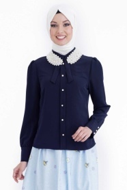 Tuay - Navy Blue Hijab Blouse 1869L - Thumbnail