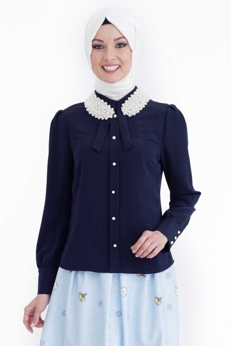 Tuay - Navy Blue Hijab Blouse 1869L