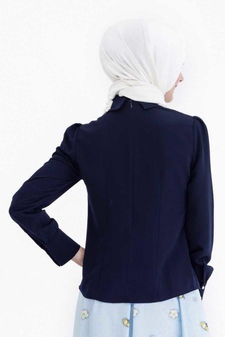 Tuay - Navy Blue Hijab Blouse 1869L - 3