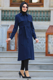 Tuay - Navy Blue Hijab Coat 2063L - Thumbnail