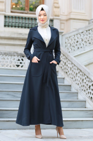 Tuay - Navy Blue Hijab Coat 7132L - Thumbnail