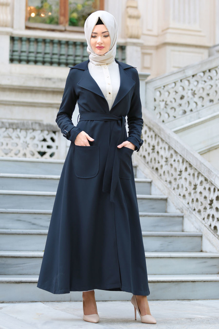 Tuay - Navy Blue Hijab Coat 7132L