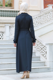 Tuay - Navy Blue Hijab Coat 7132L - Thumbnail