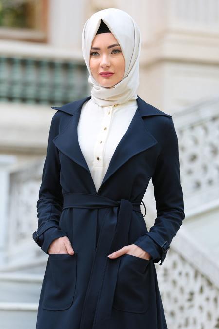 Tuay - Navy Blue Hijab Coat 7132L - 2