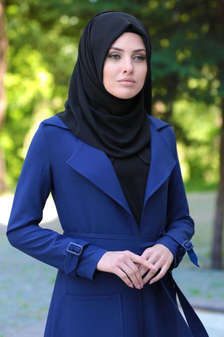 Tuay - Petrol Blue Hijab Coat 7132PM - 2