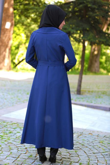 Tuay - Petrol Blue Hijab Coat 7132PM - 3