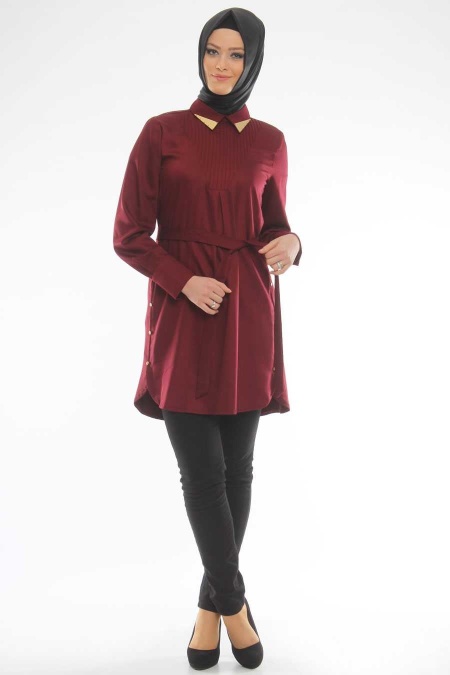 Tuay - Pleated Claret Red Tunic
