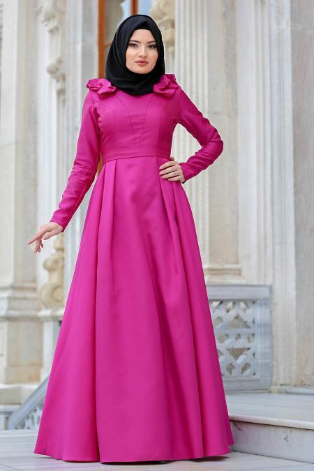 Tuay - Robe de Soirée Hijab Fuchsia 2406F - 1