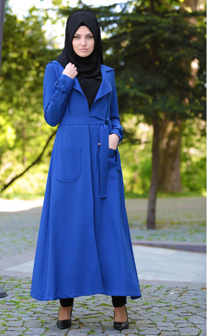 Tuay - Sax Blue Hijab Coat 7132SX