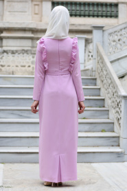 Tuay - Yakası Fırfırlı Lila Tesettür Elbise 7204LILA - Thumbnail