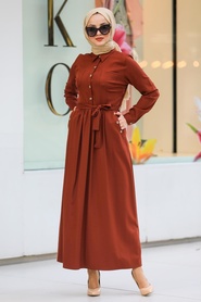 Tuile Foncé-Neva Style-Hijab Robe-462KKRMT - Thumbnail