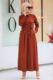 Tuile Foncé-Neva Style-Hijab Robe-462KKRMT - Thumbnail