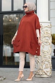 Tuile - Neva Style - Poncho En Tricot Hijab - 19763KRMT - Thumbnail